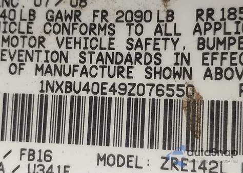 2009 Toyota Corolla Le из США, поврежденный, VIN 1NXBU40E49Z076550